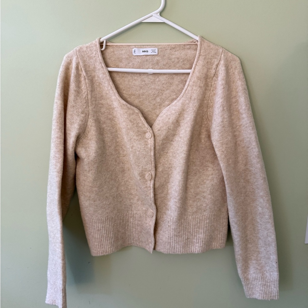 Mango Women's Beige Button-Up Cardigan
